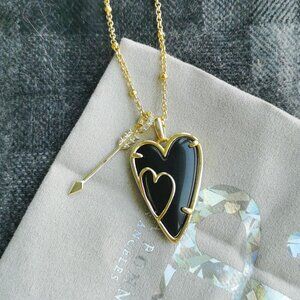 Alicia Bonnie Iris Arrow Heart Gold Black Opaque Glass Necklace BRAND NEW
